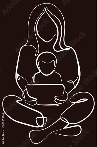 Single continuous line mother and child