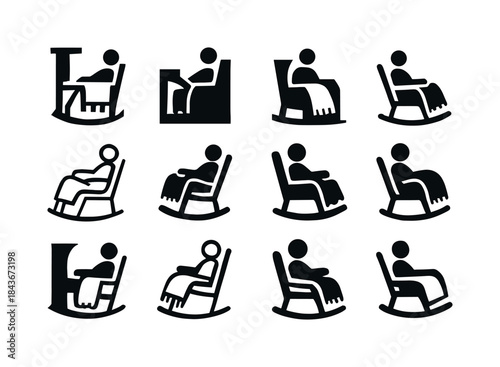 Cozy Porch Icons. Relaxing on porch. Icon set. Set Logo of relax