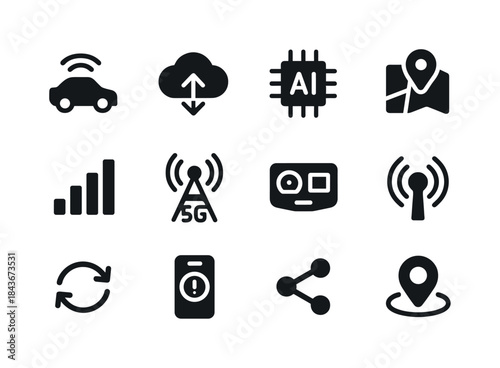 Connected Mobility Icons. Connected mobility. Solid icon set of