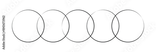 Simple overlapping circles vector drawing, version with three to seven objects, also interlocked rounds style. Isolated on white background. Vector Illustration .EPS 10 .