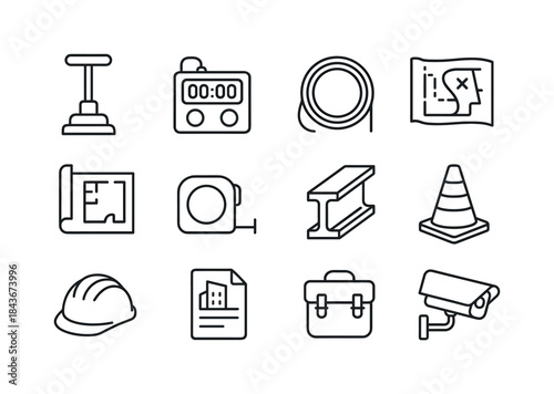 Demolition Tools Icons. Controlled Demolition Tools. Line icon s
