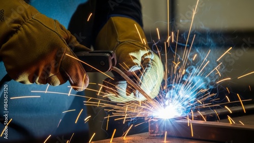 Close-Up of Welding Process with Sparks Metalwork Fabrication Industrial. Concept featuring welding, sparks, metalwork, fabrication, industrial.