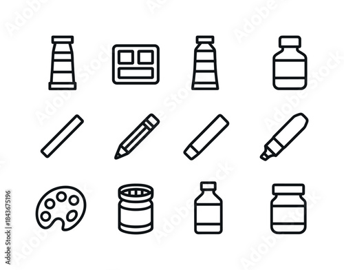 Art Supplies Icons. Art materials. Line icon set of art material