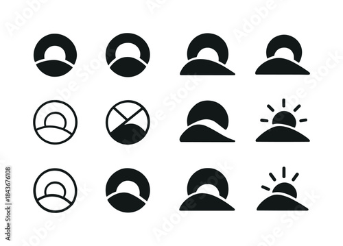 Hill Logo Variations. Hill. Icon set. Set Logo of Hill: sun dipp