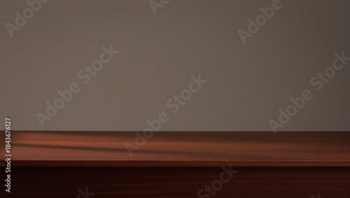 Cuadro en lienzo Brown wooden shelf against a gray wall