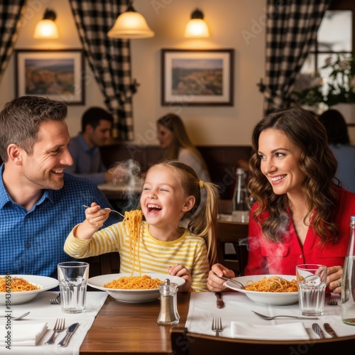 Happy family enjoying a meal together at a restaurant