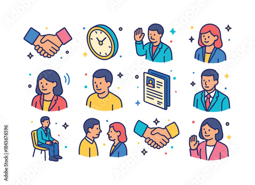 Interview Etiquette Icons. Interview etiquette. Colorful isometr