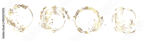 Hand Drawn Botanical Circle Frames with Organic Leaf Elements - Organic botanical circle frames drawn with flowing leaves, perfect for natural branding, wedding graphics, and modern decorative layouts