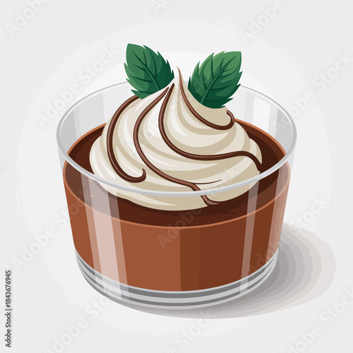 This mouthwatering illustration features a rich chocolate dessert topped with mint leaves, enticing viewers with its decadent appeal and creative culinary artistry.