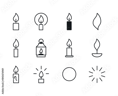 Candle Line Icons. Candle Glow. Line icon set of Candle Glow: ra