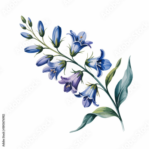 An elegant illustration featuring blue blossoms and green leaves, beautifully capturing the grace of nature and the delicate artistry found in floral designs.