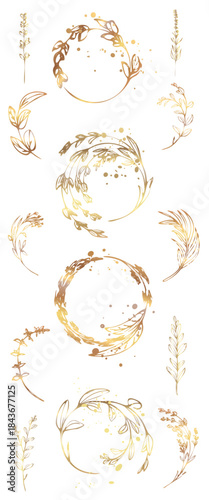 Modern Botanical Line Art Wreaths with Minimal Floral Elements - Modern botanical line art wreaths with minimal floral elements, ideal for contemporary branding, invitations, and decorative layouts.