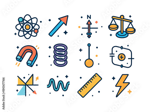 Colorful Physics Icons. Physics. Colorful isometric vector icons