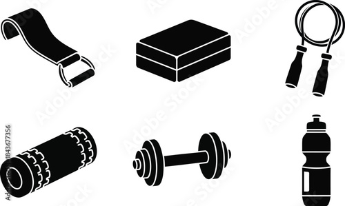 Collection of fitness equipment icons for a healthy lifestyle and exercise