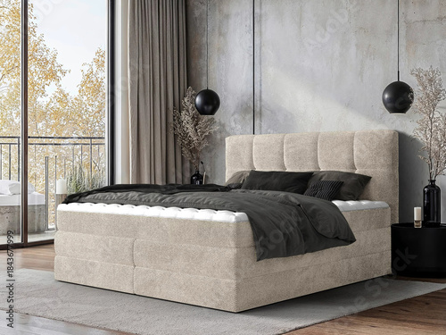 Fotografie Modern luxury bedroom interior in minimal scandinavian style, 3d render