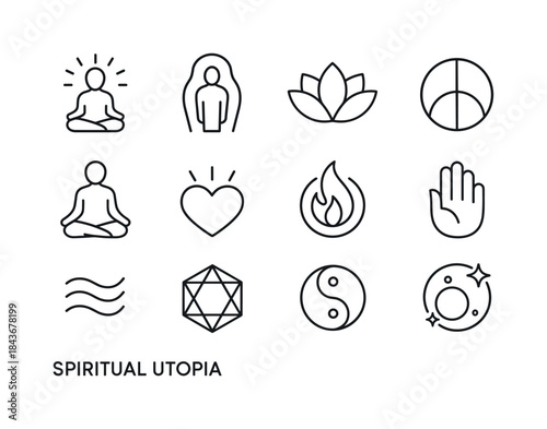 Spiritual Icon Set. Spiritual Utopia. Line icon set of Spiritual