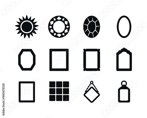Decorative Mirror Icons. Decorative mirrors. Solid icon set of d