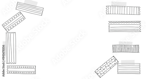 Hand-sketched frame composed of patterned washi tape pieces in the corners, creating a cute border for photos, notes, and journaling.