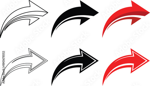 Collection of hand drawn arrows in sketchy black white and vibrant red styles