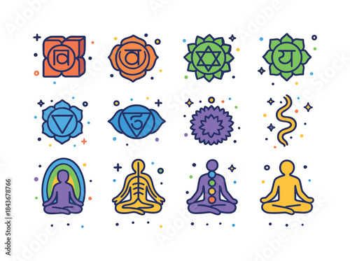 Chakra Energy Icons. energy flow in human body (chakra represent