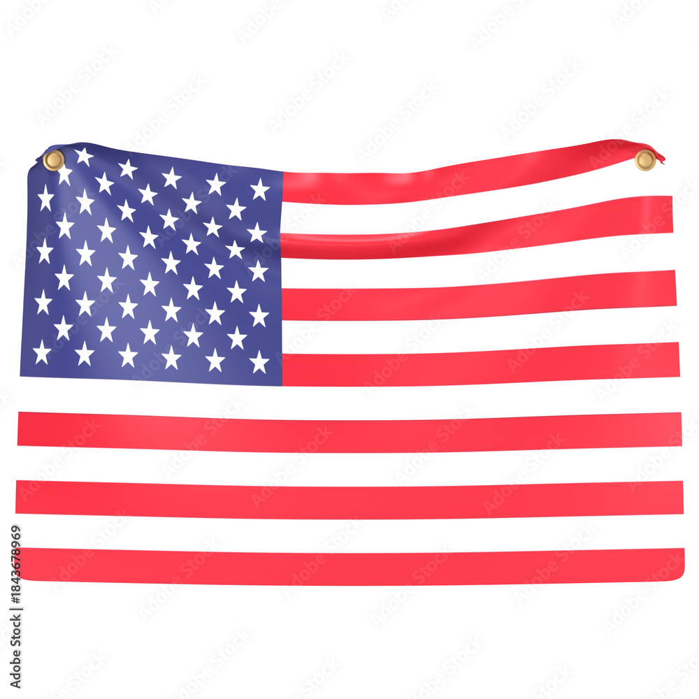Fototapeta premium Wide and wavy American flag 3D Icon Illustration. Low Poly Style
