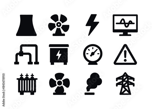 Power Plant Icons. Power plant. Solid icon set of power plant: c
