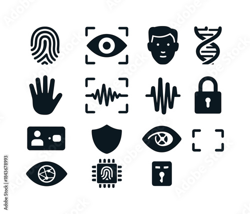 Biometric Security Icons. Biometric Security. Solid icon set of