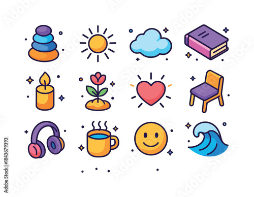 Emotional Well-being Icons. emotional well-being. Colorful isome