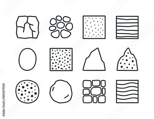 Stone Texture Icons. Stone Textures. Line icon set of Stone Text