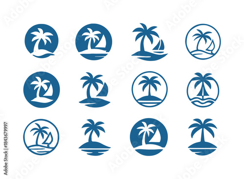 Island Tour Logos. island hopping boat tours. Icon set. Set Logo