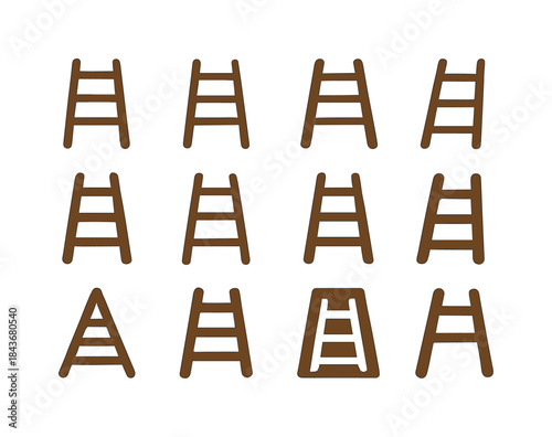 Wooden Ladder Logos. Wooden Ladder. Icon set. Set Logo of Wooden