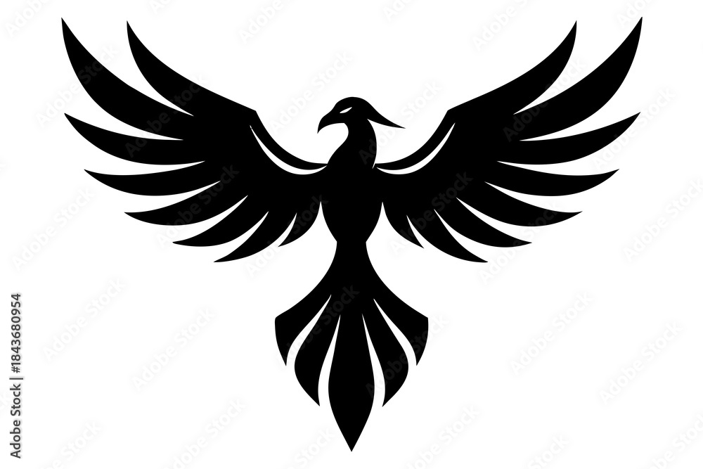 Fototapeta premium Phoenix Bird Silhouette – Mythical Vector Art for Tattoos, Logos & Rebirth Design