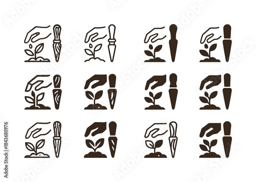 Decorative Gardening Icon Set. Using decorative gardening tools