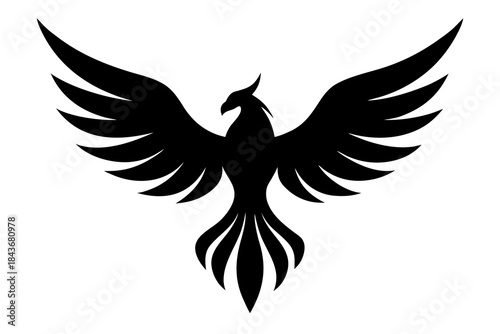 phoenix, bird, silhouette, vector, art, design, graphic, icon, mythical, tattoo, logo, rebirth, fire, flame, rise, ash, immortal, eternal, strong, powerful, noble, proud, fierce, bold, sharp, beak, c

