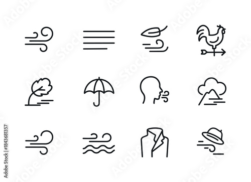 Fog and Breeze Icons. Fog and Breeze. Line icon set of fog and b