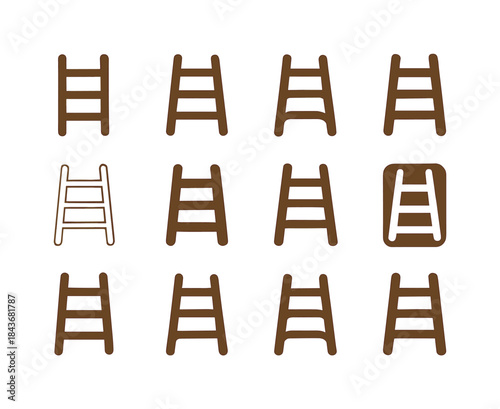 Wooden Ladder Logos. Wooden Ladder. Icon set. Set Logo of Wooden
