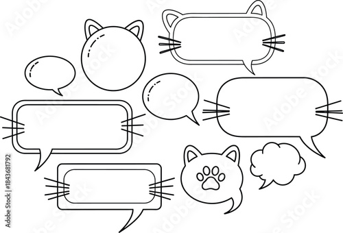 Simple black and white cat face speech bubbles isolated on white background