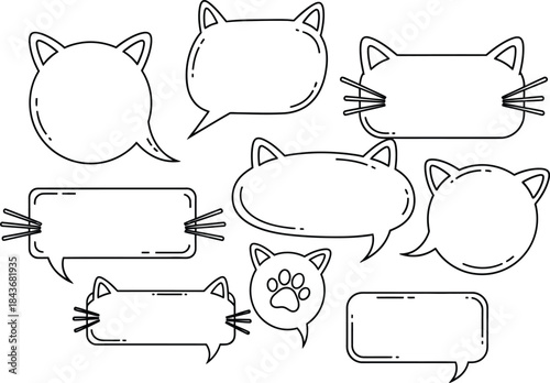 Simple black and white cat face speech bubbles isolated on white background