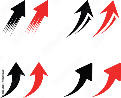 Dynamic upward arrows in black and red illustrating growth and progress