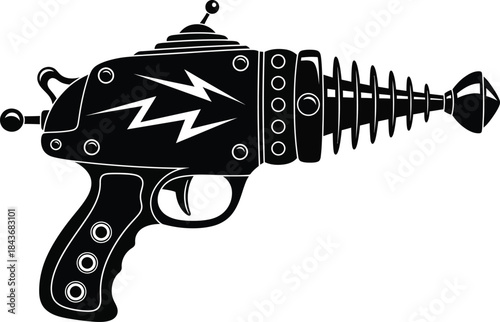 gun, ray, steampunk, weapon, firearm, scifi, fantasy, black, drawing, cartoon, futuristic, vintage, retro, pistol, revolver, handgun, laser, energy, device, gadget, technology, invention, mechanical, 
