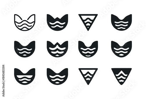Flooded Valley Logos. Flooded Valley. Icon set. Set Logo of floo