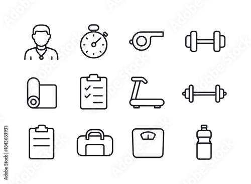 Personal Training Icons. Personal training. Line icon set of per