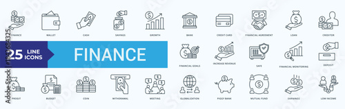 Finance Icon Set Outline Style Illustration Vector 