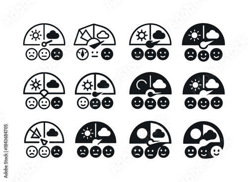 Weather Mood Icons. how weather affects mood. Icon set. Set Logo