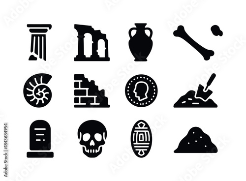 Ancient Relics Icons. Remains. Solid icon set of Remains: broken