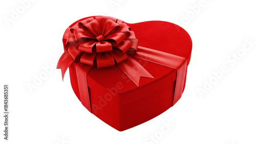 Romantic heart-shaped gift box with elegant ribbon for Valentines Day Isolated on Transparent background