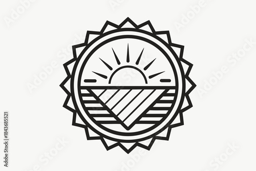 circular solar badge with zigzag rays