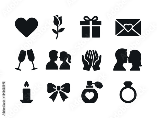 Romantic Gesture Icons. Romantic gesture. Solid icon set of roma