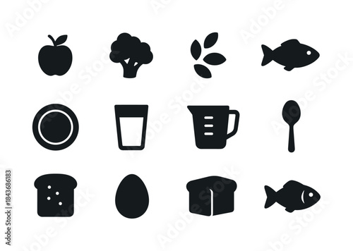 Balanced Diet Icons. Balanced Diet. Solid icon set of Balanced D