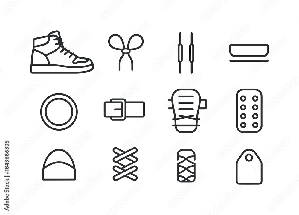 Fototapeta premium Streetwear Sneaker Icons. Streetwear Footwear. Line icon set of